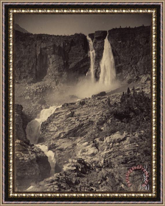 Jr. George B. Vaux Twin Falls, Yoho Valley, 100 Ft. High, Mar Field, British Columbia. Framed Print