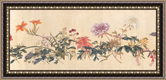Ju Lian A Hundred Flowers Framed Painting