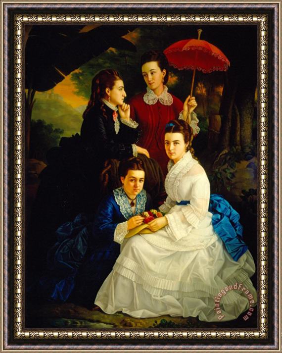 Juan Cordero Portrait of The Daughters of Manuel Cordero Framed Painting