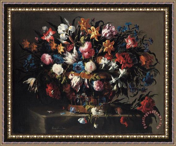Juan de Arellano Small Basket of Flowers Framed Painting