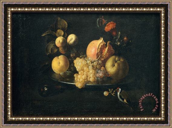 Juan de Zurbaran Still Life with Fruit And Goldfinch Framed Painting