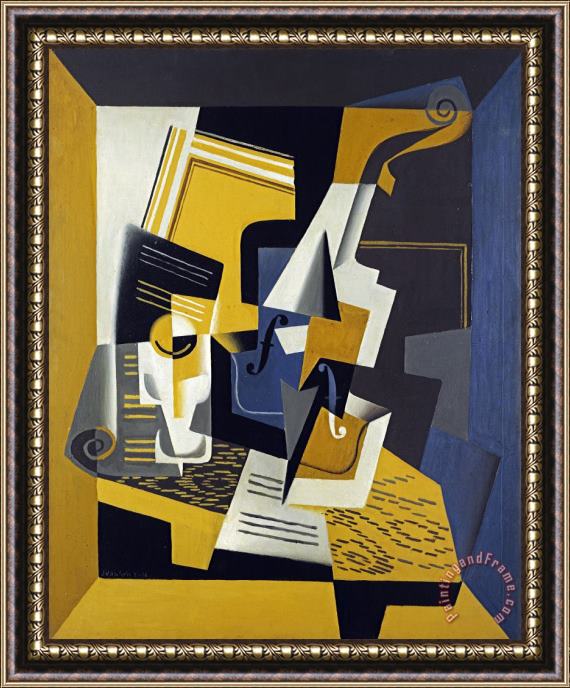 Juan Gris A Violin And Glass Framed Painting