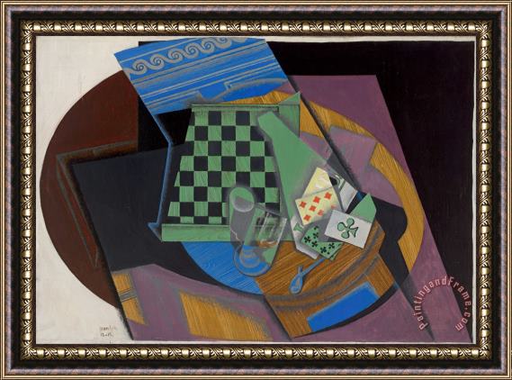 Juan Gris Damier Et Cartes a Jouer (checkerboard And Playing Cards) Framed Painting