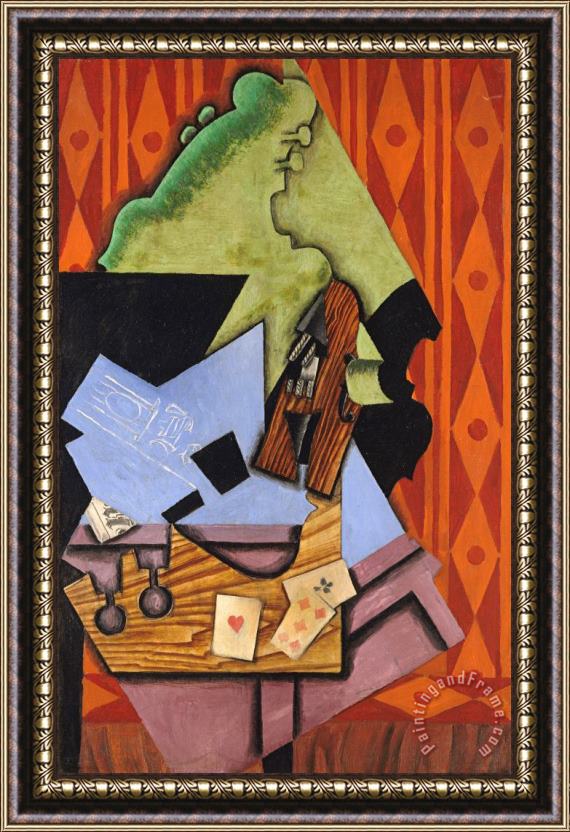 Juan Gris Violin And Playing Cards on a Table Framed Painting