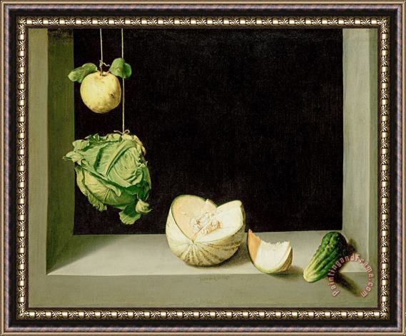 Juan Sanchez Cotan Quince, Cabbage, Melon, And Cucumber Framed Painting