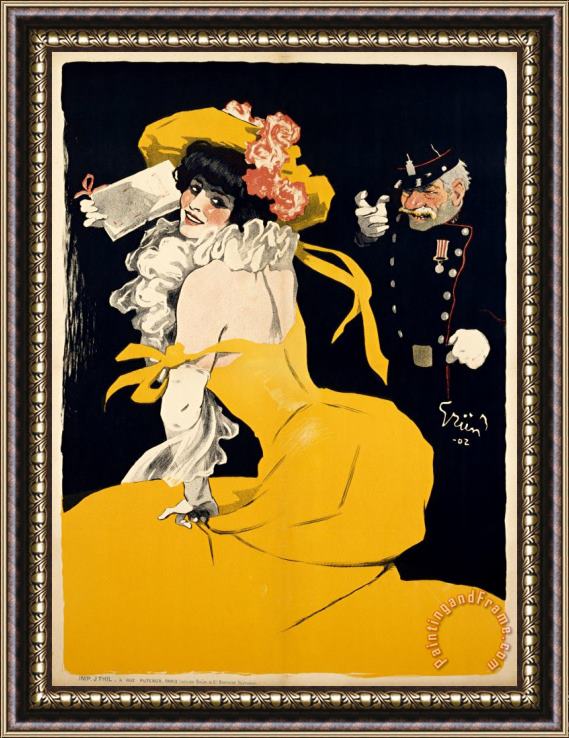 Jules Alexandre Grun Poster of a Woman in a Yellow Dress Framed Print