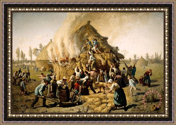 Jules Breton Fire in a Haystack Framed Print