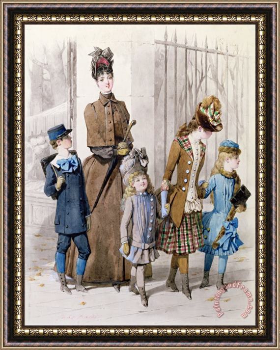 Jules David Mother and children in walking dress Framed Painting