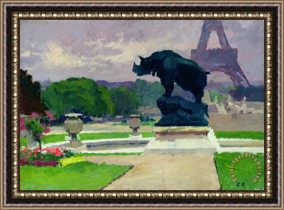 Jules Ernest Renoux The Trocadero Gardens and the Rhinoceros Framed Painting