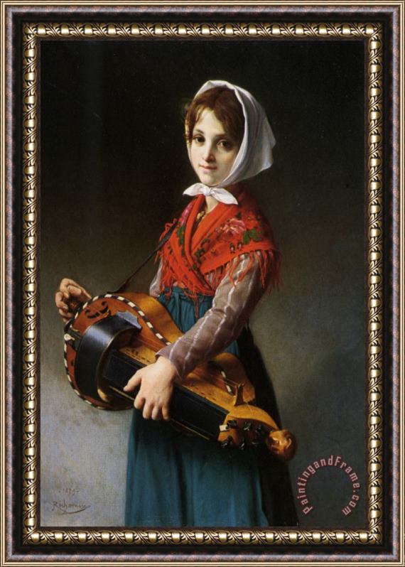 Jules Richomme The Hurdy Gurdy Girl Framed Painting