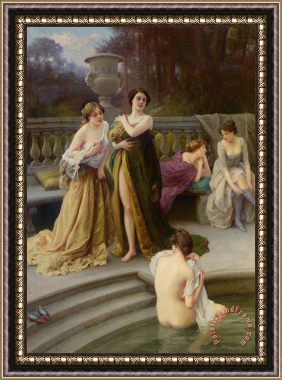 Jules Scalbert A Midday Bath Framed Painting