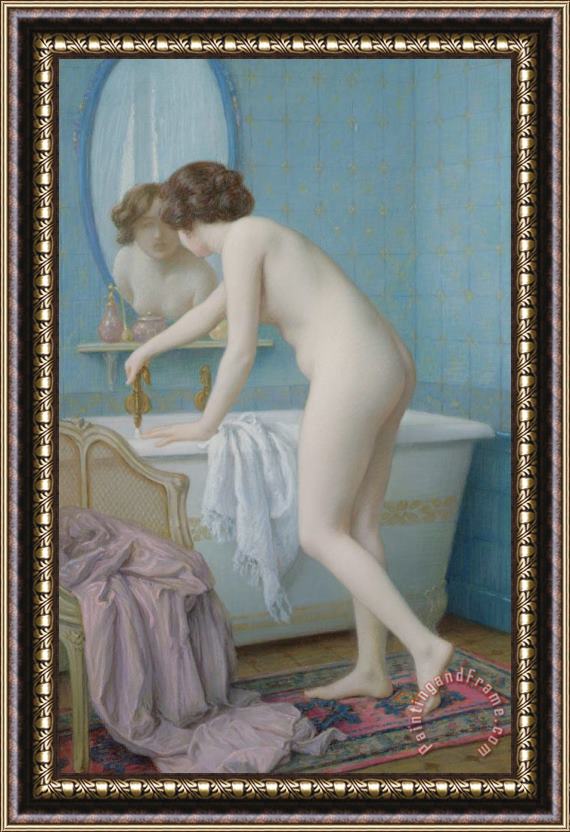 Jules Scalbert Young Woman Preparing Her Bath Framed Painting