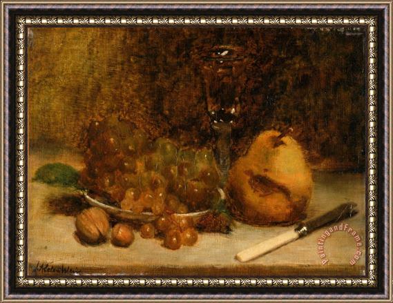 Julian Alden Weir Grapes, Knife And Glass Framed Painting