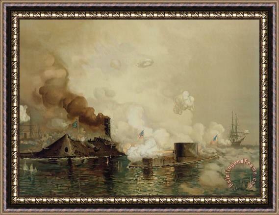 Julian Oliver Davidson First Fight between Ironclads Framed Painting