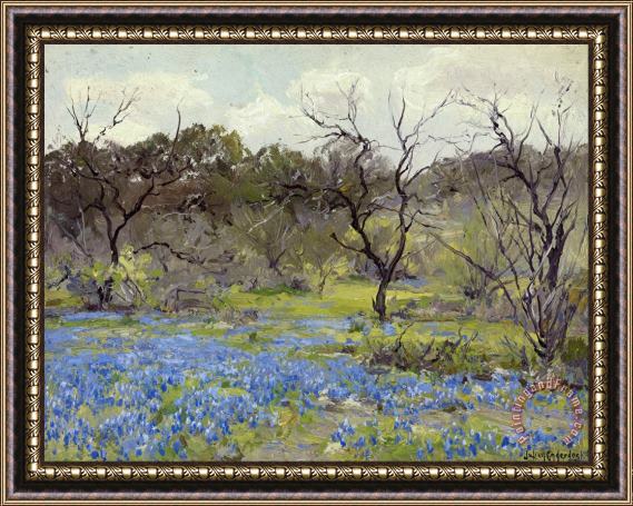 Julian Onderdonk Early Spring鈥攂luebonnets And Mesquite Framed Painting