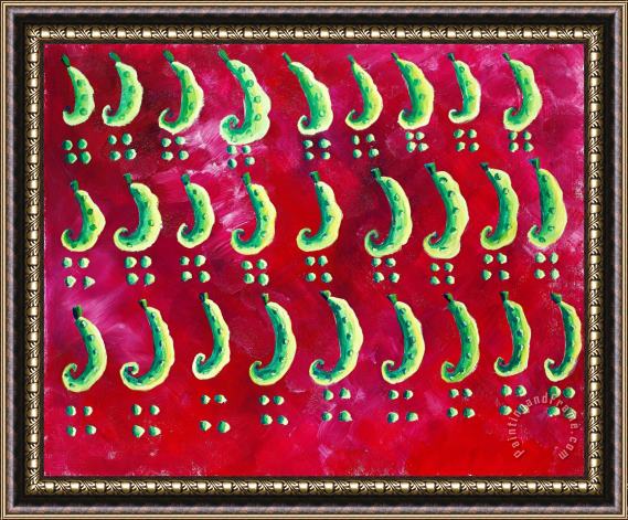 Julie Nicholls Peas On A Red Background Framed Painting