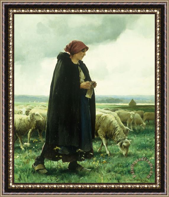 Julien Dupre A Shepherdess With Her Flock Framed Painting
