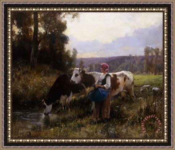 Julien Dupre Cows At The Watering Hole Framed Painting