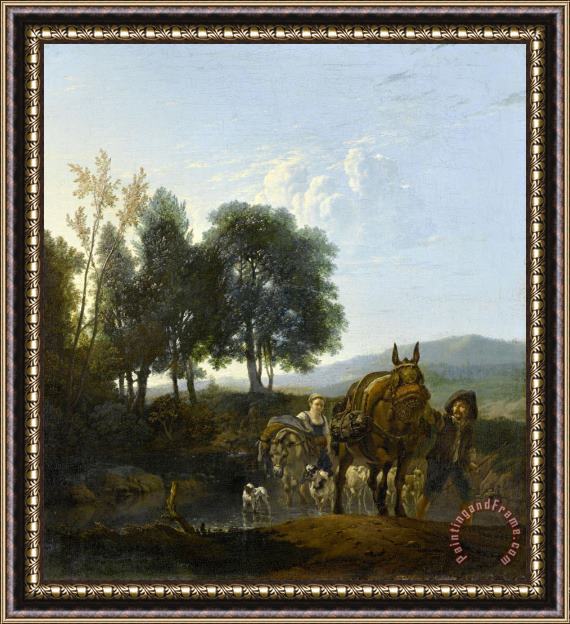 Karel Dujardin Landscape with Mule Driver Framed Painting