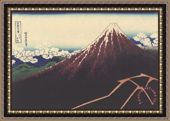 Katsushika Hokusai A Shower Below The Summit Framed Print