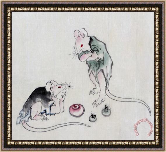 Katsushika Hokusai Mice In Council Framed Print