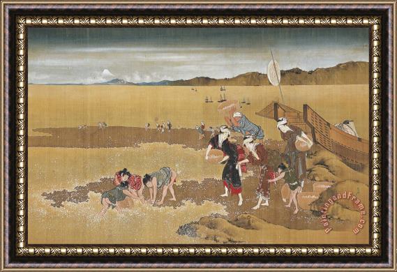 Katsushika Hokusai Shell Gathering Framed Painting