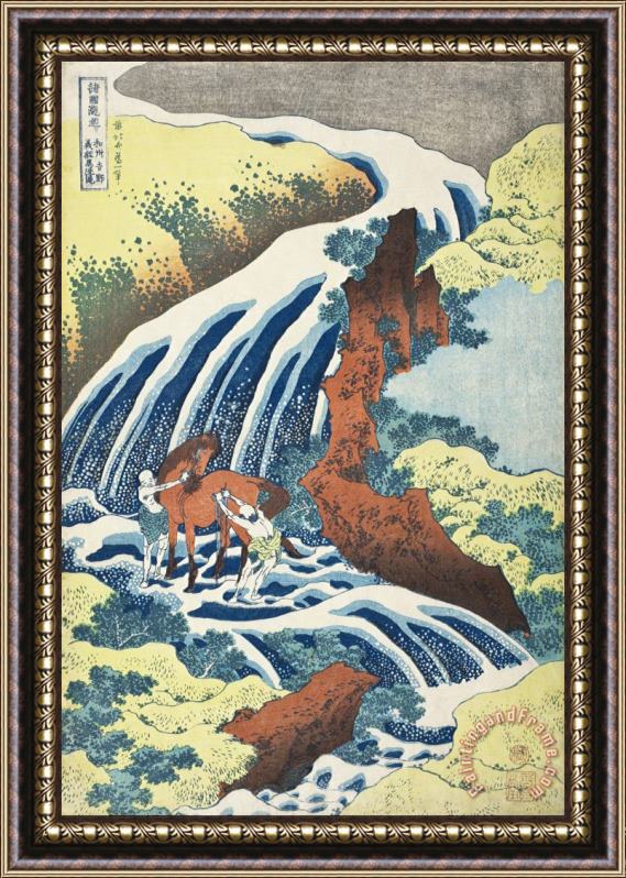 Katsushika Hokusai The Yoshitsune Horse Washing Falls at Yoshino, Izumi Province Framed Painting