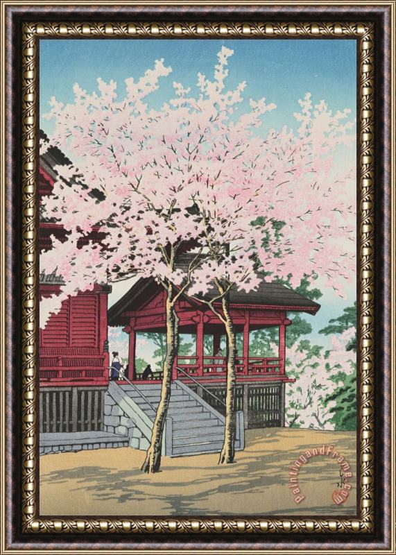 Kawase Hasui Cherry Blossoms at Kiyomizu Temple in Uyeno Park, Tokyo (uyeno Kiyomizu Do No Sakura) Framed Print