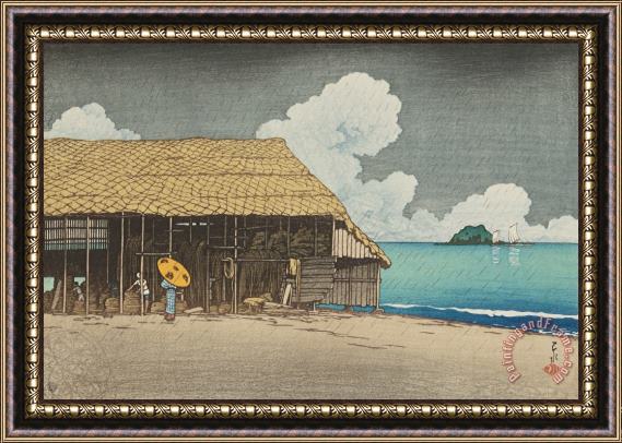 Kawase Hasui Fishing Shed on Himi Beach (hama Goya Etchu), From The Series Souvenirs of Travels, Second Series (tabi Miyage, Dai Ni Shu) Framed Painting