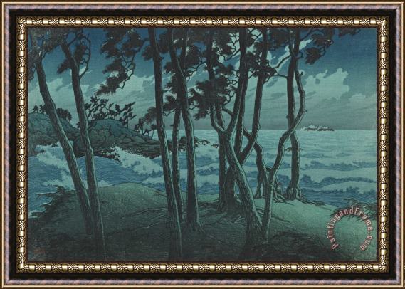 Kawase Hasui Hinomisaki in The Moonlight (izumo Hinomisaki), From The Series Souvenirs of Travels, Third Series (tabi Miyage, Dai San Shu) Framed Painting