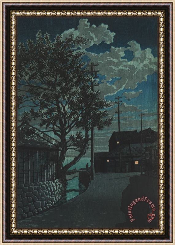 Kawase Hasui Kamezaki at Night (owari Kamezaki) Framed Painting