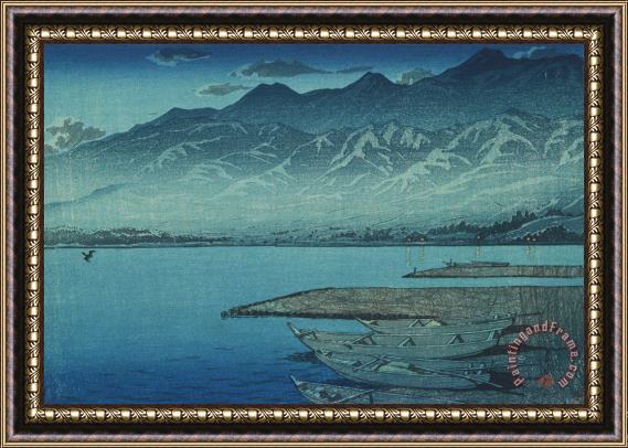 Kawase Hasui Moonlight on Lake Kamo (getsu Meiro Kamo Ko), From The Series Souvenirs of Travels, Second Series (tabi Miyage, Dai Ni Shu) Framed Painting