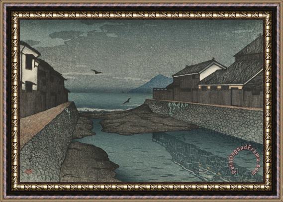Kawase Hasui Night on The Sea, Horikawa (kohama Horikawa), From The Series Souvenirs of Travels, First Series (tabi Miyage, Dai Isshu) Framed Painting