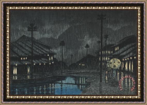 Kawase Hasui Night Rain at Kinosaki (tajima Kinosaki), From The Series Souvenirs of Travels, Third Series (tabi Miyage, Dai San Shu) Framed Print