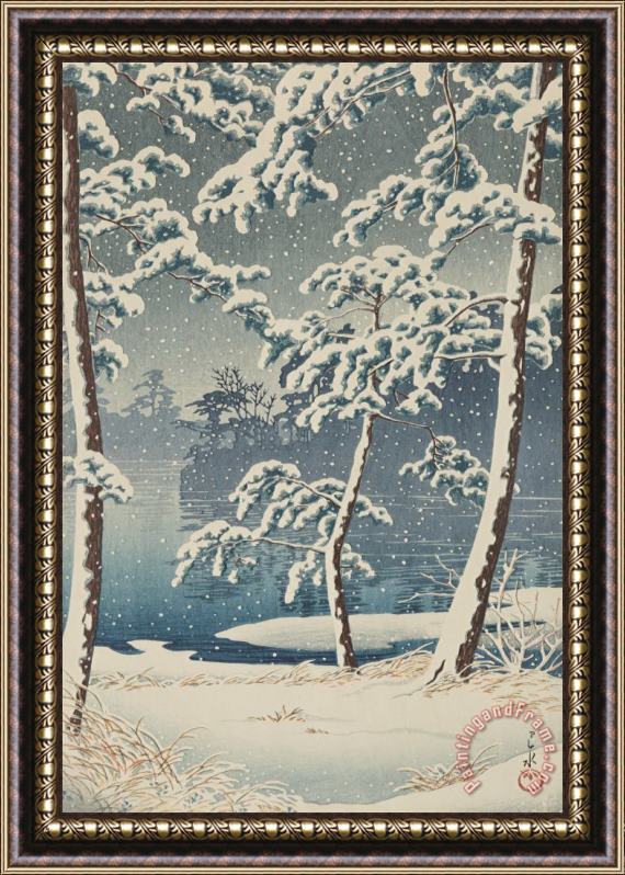 Kawase Hasui Senzoku Pond in Snow (senzoku Ike) Framed Painting