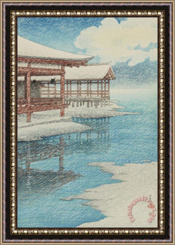 Kawase Hasui Snow at Miyajima (seiten No Yuki, Miyajima), From The Series Souvenirs of Travels, Second Series (tabi Miyage, Dai Ni Shu) Framed Painting