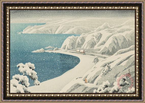 Kawase Hasui Snow at Night, Mikawa Zaka (sado, Nishi Mikawa Zaka), From The Series Souvenirs of Travels, Second Series (tabi Miyage, Dai Ni Shu) Framed Painting
