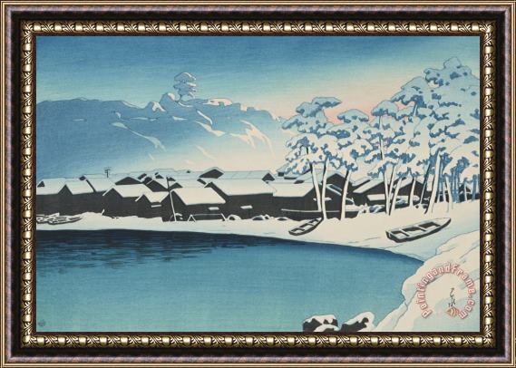Kawase Hasui Snow Dawn at Ogi Port, Sado (yuki No Akebono Sado Ogi Minato), From The Series Souvenirs of Travels, Second Series (tabi Miyage, Dai Ni Shu) Framed Painting
