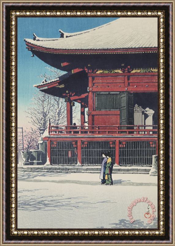 Kawase Hasui Sunshine After Snow at Asakusa (asakusa Kwannon No Yukibare) Framed Painting