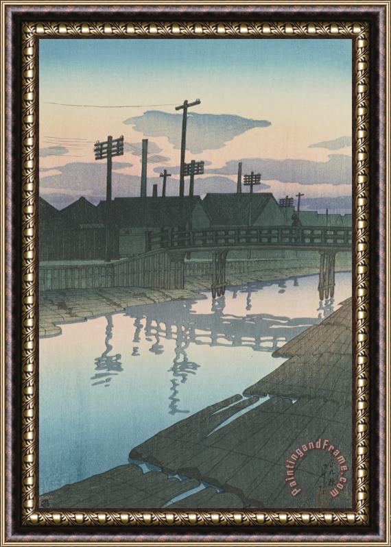 Kawase Hasui Timber Yard, Evening (kiba No Yugure), From The Series Twelve Subjects of Tokyo Framed Painting