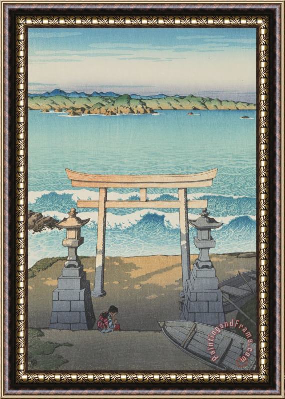 Kawase Hasui Torii by The Sea (boshu Futomi), From The Series Souvenirs of Travels, Third Series (tabi Miyage, Dai San Shu) Framed Painting