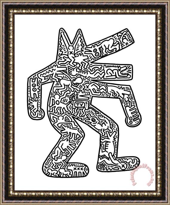 Keith Haring Dog 1985 Framed Painting