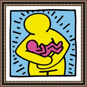 Baby, Bye Bye Framed Paintings - Pop Shop Mother And Baby by Keith Haring