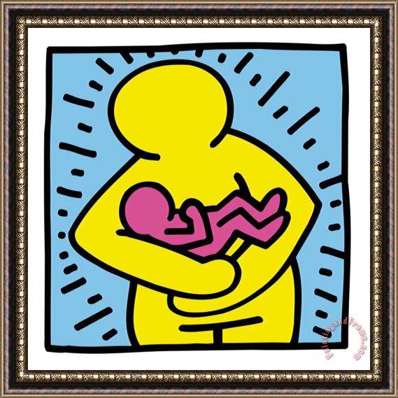 Keith Haring Pop Shop Mother And Baby Framed Painting