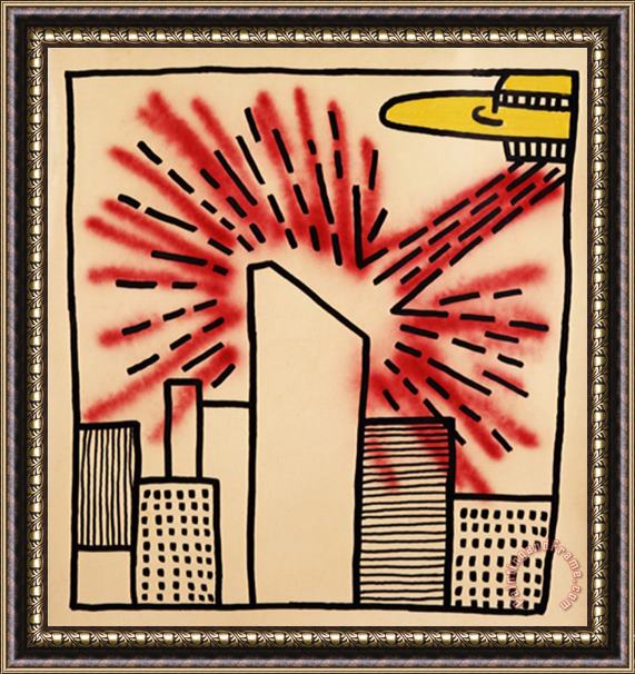 Keith Haring Spaceship with Ray 1980 Framed Print