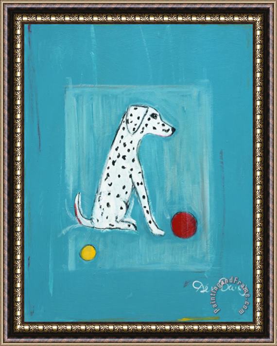 Ken Bailey Dalmatian with Red And Yellow Ball Framed Painting