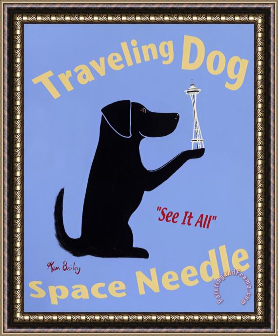 Ken Bailey Traveling Dog Space Needle Framed Painting