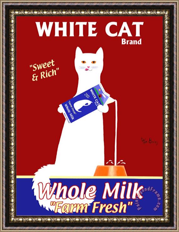 Ken Bailey White Cat Milk Framed Print