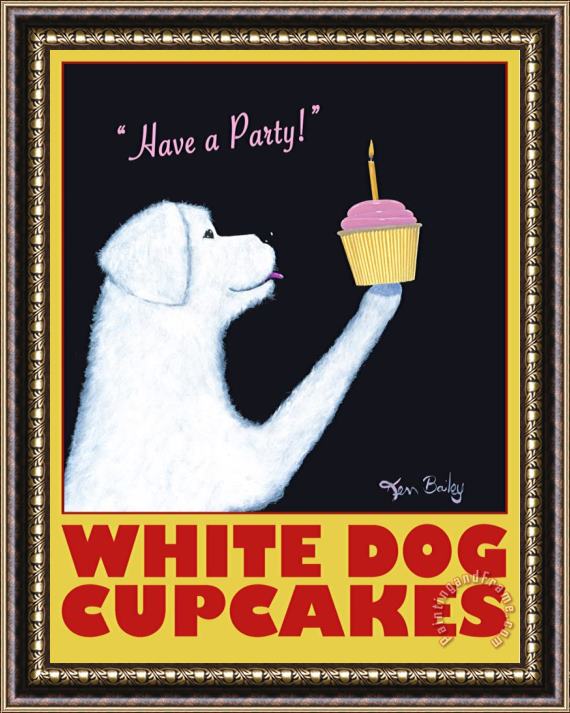 Ken Bailey White Dog Cupcakes Framed Painting