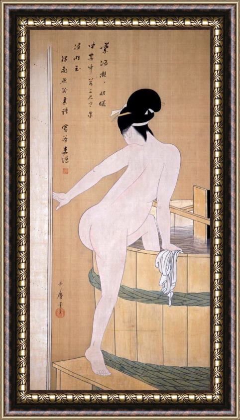 Kitagawa Utamaro Bathing in Cold Water Framed Print